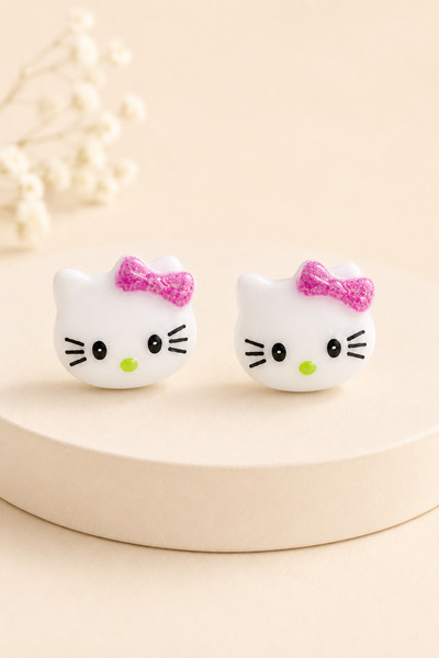 MakeWell Children's Magnetic Earrings, Multi-Colored Bowknot, White Cat Figur...