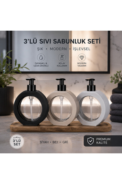Mayden Concept 3'lü Sıvı Sabunluk Seti Siyah Bej Gri Yuvarlak Tasarım Modern ...