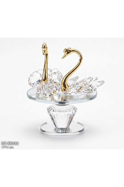 Hinora Kristal Dönen 2 Li Kuğu 11 cm – Gold Detaylı Cam Görünümlü Masaüstü Sa...