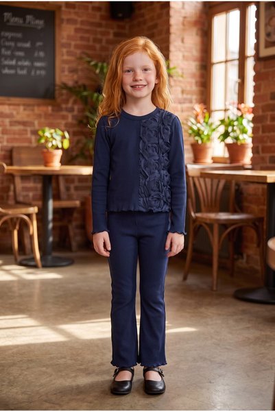 Patriko Girls' Fall Collection Rose Embroidered Camisole Blouse and Pants Set for Ages 3-8