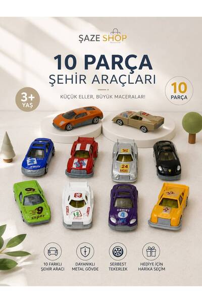 SAZE 10 Piece City Vehicles Set 7 cm Toy Car Racing Vehicles Ages 3+