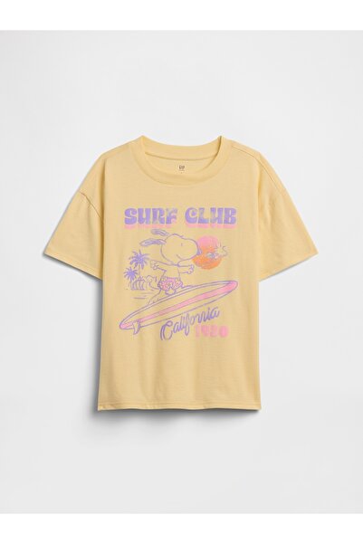 GAP Kız Çocuk Sarı Peanuts Oversized Logo T-Shirt