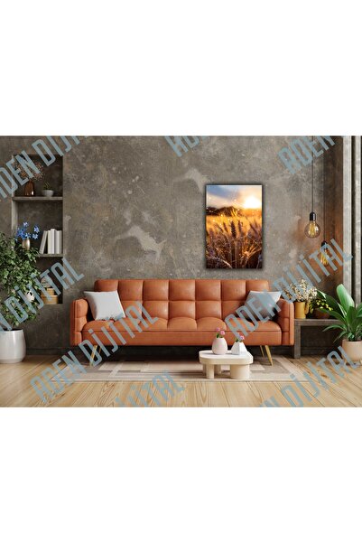Aden Tablou decorativ digital pe pânză cu boabe de grâu și decor peisagistic ...