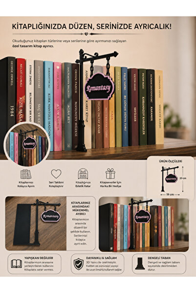 Genel Markalar 3D Baskı Romantasy Kitaplık Ayırıcı – Dekoratif Kitap Seri ve ...