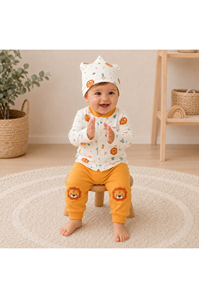 EDM Kidss 100% Cotton Baby Boy Cute Lion Patterned 3-Piece Newborn Hospital D...