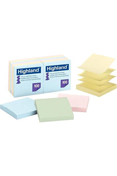 Post-it Highland Pop-up Yapışkan Notlar, 7,7 x 7,8 cm, Çeşitli Pastel Renkler...