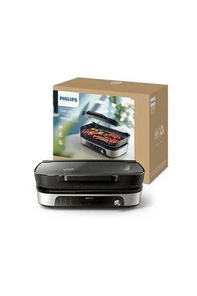 Philips 2400W Elektrikli Izgara Cam Kapaklı Et Balık Sebze ve Mangal İçin Gen...