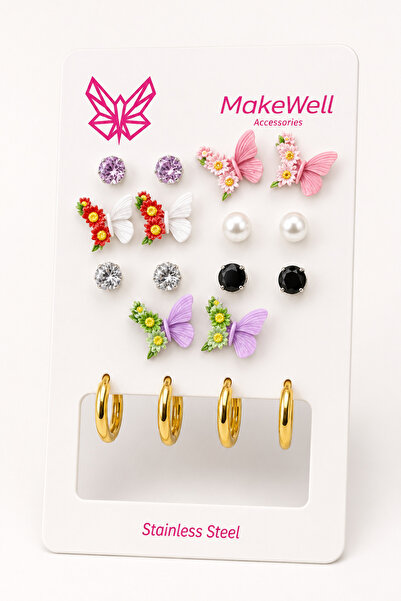 MakeWell 9 Pairs Women's Earrings Set – 7 Pairs Pierced Floral Butterfly Pear...