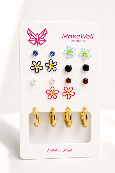 MakeWell 9 Pairs Women's Earrings Set – 7 Pairs Colorful Flower Pearl and Rhi...