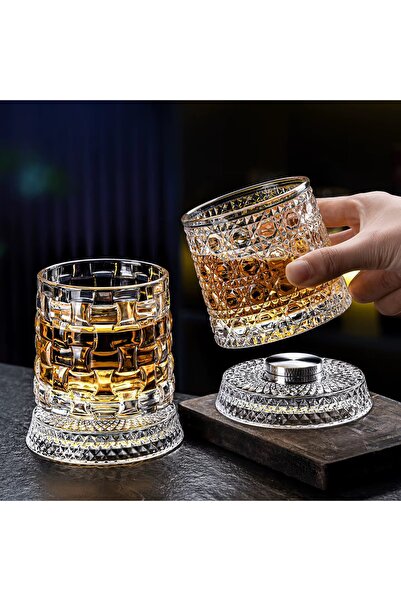 MİMOZA PARK 360° Dönen Premium Metal Rulmanlı Cam Bardak | Desenli Premium Kokteyl ve İçecek Bardağı 270 ML