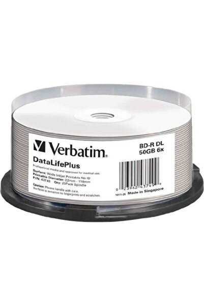 Verbatim BD-R 50GB, viteza 6x, 25 buc, Double Layer, spindle, printabil, "Wid...
