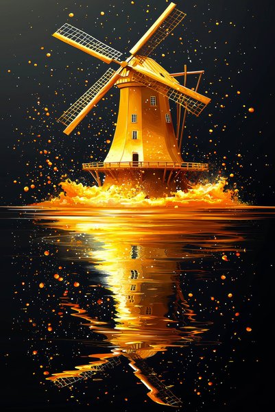 Aden Digital Decorative Windmill Decor Landscape Canvas Painting