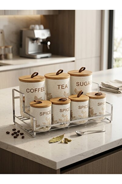 Generic Wooden/Brown Elegant Design Engraved Spice Jar Set with Lid & Holder ...