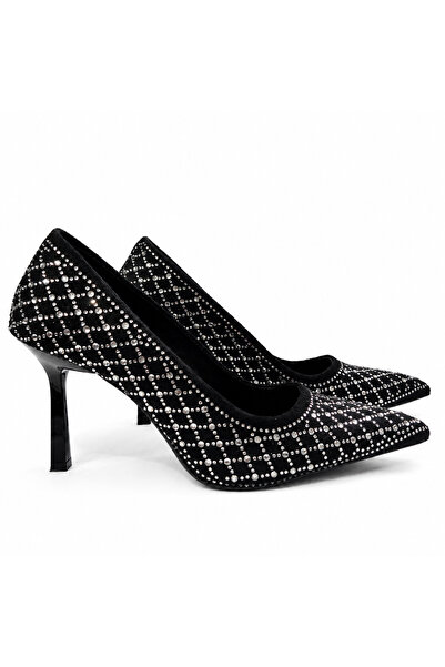 Luxe Heel Kadın Siyah Süet Taşlı Stiletto Sivri Burun İnce Topuklu Abiye Ayak...