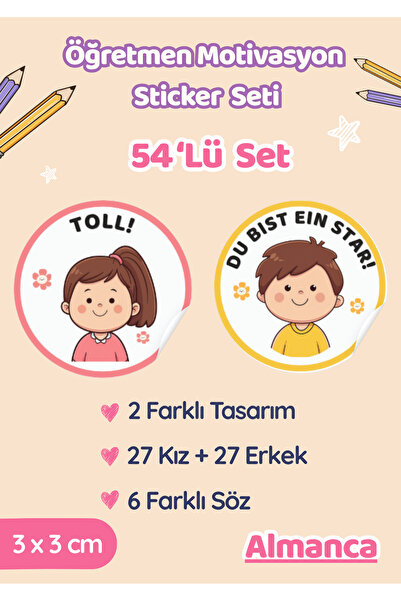 Miko Miko Şeyler 54’lü Almanca Öğretmen Motivasyon ve Ödev Sticker Seti / Kız...