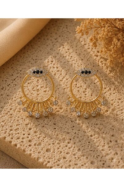 ACAR TAKI Yelpaze Detailled, Gold Color, Eye Earrings Acr9809