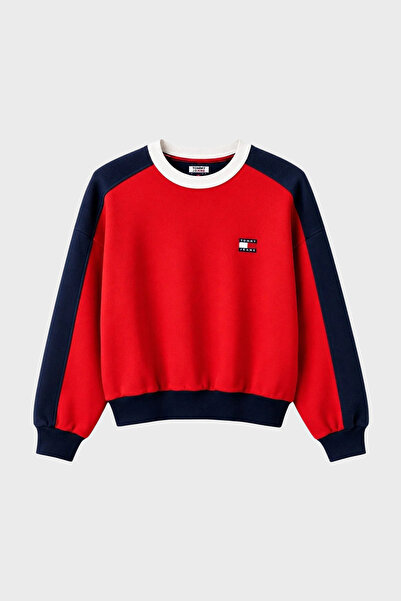 Tommy Jeans % 100 Pamuk Renk Bloklu Bisiklet Yaka Sweat Kadın SWEAT DW0DW22826 XK9