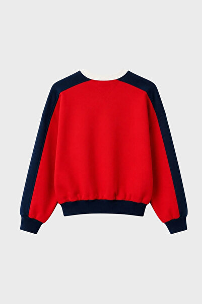 Tommy Jeans % 100 Pamuk Renk Bloklu Bisiklet Yaka Sweat Kadın SWEAT DW0DW22826 XK9