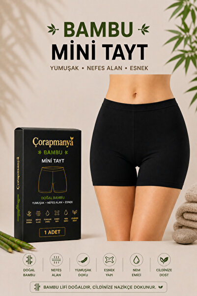 çorapmanya Kadın Bambu Mini Tayt Siyah - Beyaz - Ten