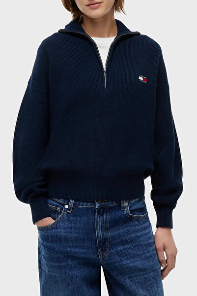 Tommy Jeans % 100 Pamuk Yarım Fermuarlı Balıkçı Yaka Kazak Kadın KAZAK DW0DW22928 C1G