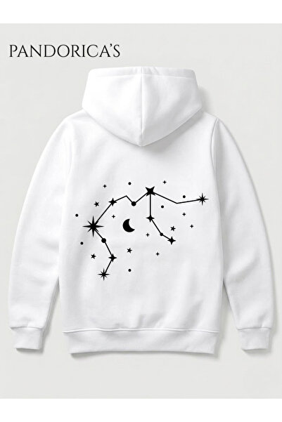 PANDORICA Aquarius Zodiac Constellation Printed on Back and Chest Hooded Cott...