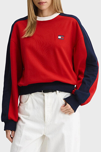 Tommy Jeans % 100 Pamuk Renk Bloklu Bisiklet Yaka Sweat Kadın SWEAT DW0DW22826 XK9