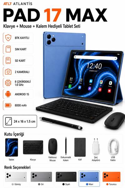 ATLT ATLANTİS BTK KAYITLI TABLET ÇOCUK ÖĞRENCİ GÜNLÜK KULLANIM UYGUN FULL SET...