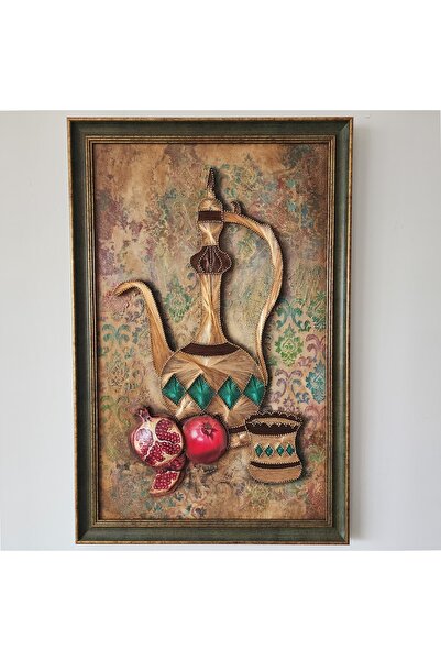 Ebru Filografi Geleneksel İbrik ve Nar Filografi Tablo 46x71 cm