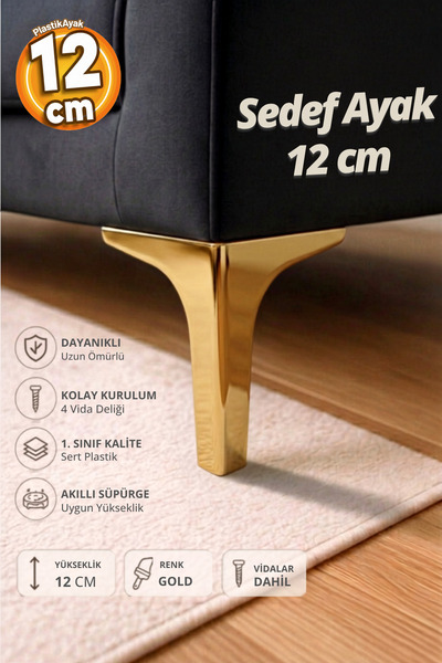 PlastikAyak Lüks Mobilya Kanepe Sehpa Tv Ünitesi Koltuk Ayağı 12 Cm Altın Gol...