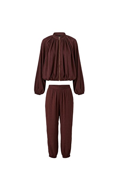 Havoş Brown Soho Bomber Jacket Pants Satin Set