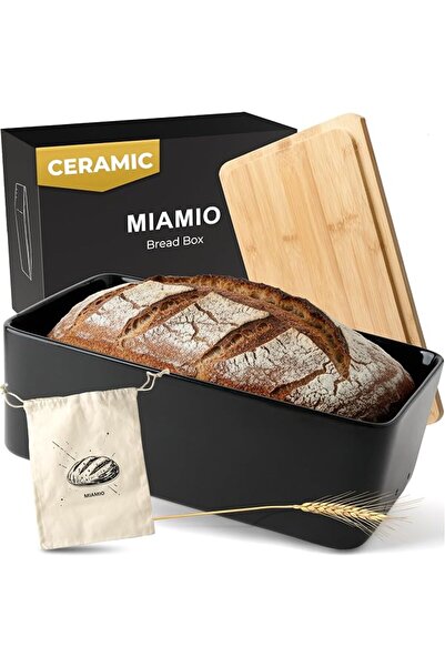 MIAMIO Miamu - Bread Box/ Ceramic Bread Storage Box with Cutting Board/Lid (W...