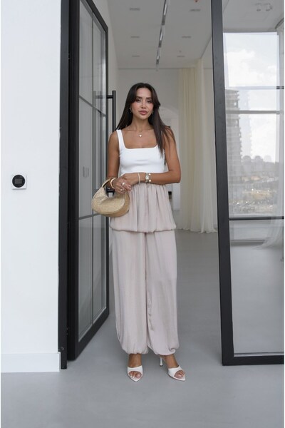 Havoş Beige Flared Shalwar Trousers