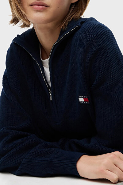 Tommy Jeans % 100 Pamuk Yarım Fermuarlı Balıkçı Yaka Kazak Kadın KAZAK DW0DW22928 C1G