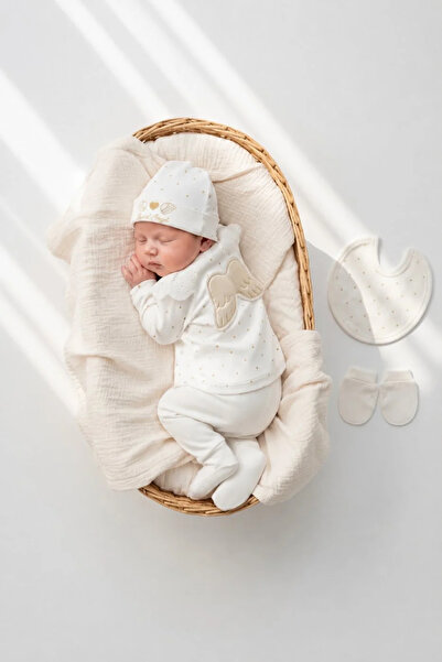 Tuğra Bebe Sweet Angel Embroidered 100% Cotton 5-Piece Baby Hospital Discharg...
