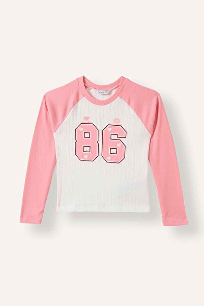 DeFacto Crew Neck Printed Raglan Long Sleeve T-Shirt Girls I2304A826Au