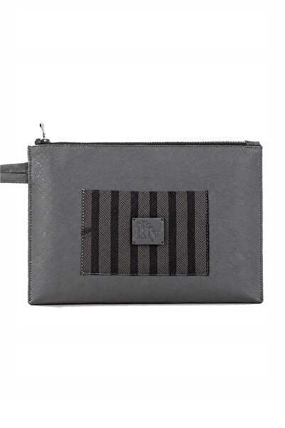 Çizgili Gri Clutch