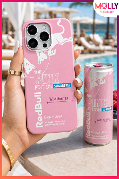 Molly iPhone 14 PRO İçin Pamuk Şeker Redbull The Pink Edition Desenli İçi Kad...