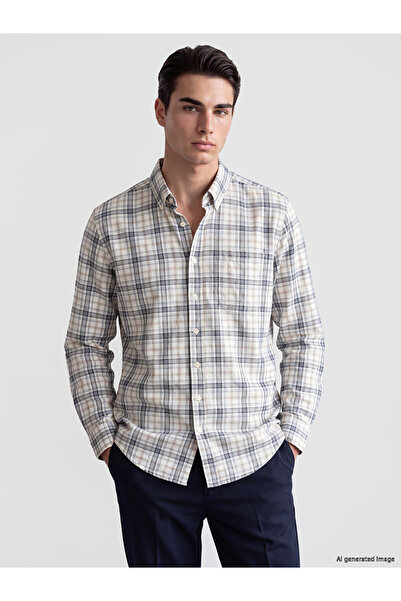 LC Waikiki Rmz Gi̇yi̇m Farkiyla Standard Fit Checkered Embroidered Men's Shirt