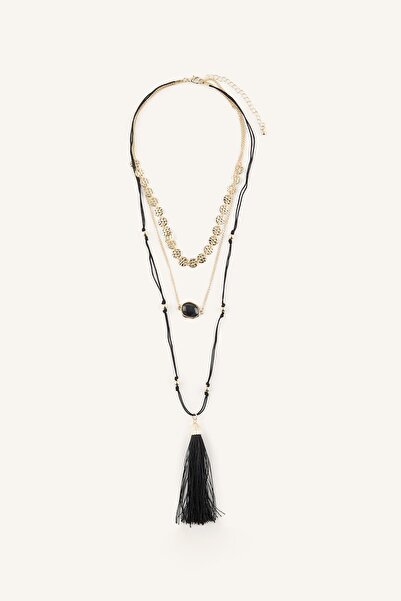 DeFacto Women's Layered 3-Piece Necklace with Stone and Tassel Detail I4289Axns