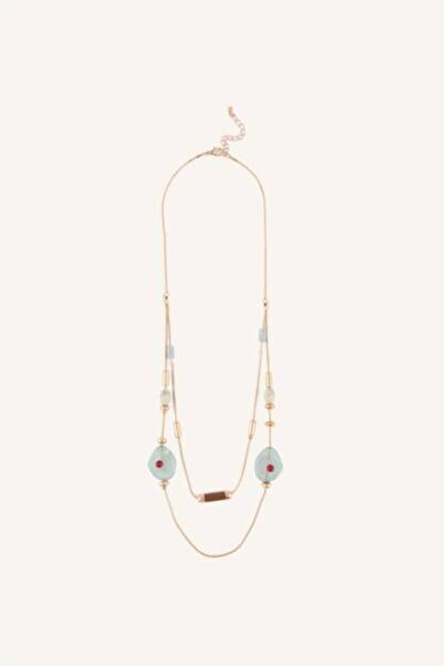 DeFacto Beaded Double Layer Gold Color Thin Chain Necklace for Women I1604Axns