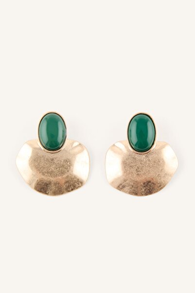 DeFacto Oval Stone Textured Metal Women's Earrings I4258Axns