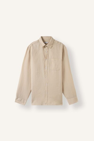 DeFacto 100% Linen Regular Fit Long Sleeve Single Pocket Shirt I7992Ax26Sm