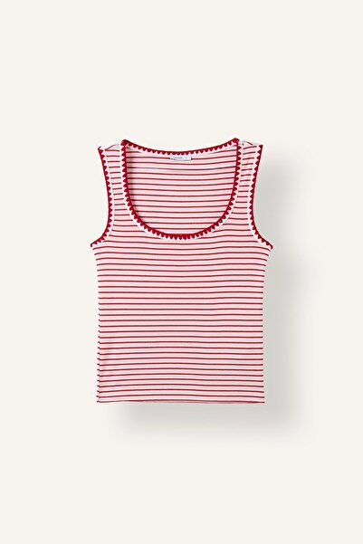 DeFacto Slim Fit U-Neck Ribbed Striped Scallop Detailed Undershirt I4047Ax26Sm