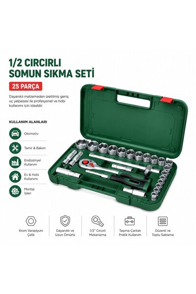 TuğraÇelik Bosch 1 600 A02 Z9F 25 Parça 1/2 inç Lokma ve Anahtar Seti - Plast...