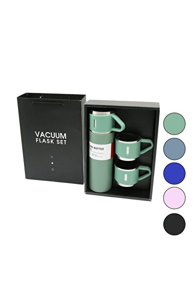 TuğraÇelik MEK-015 Vacuum Flask Çelik Termos Seti 500 ml - Çantalı 3 Bardaklı...