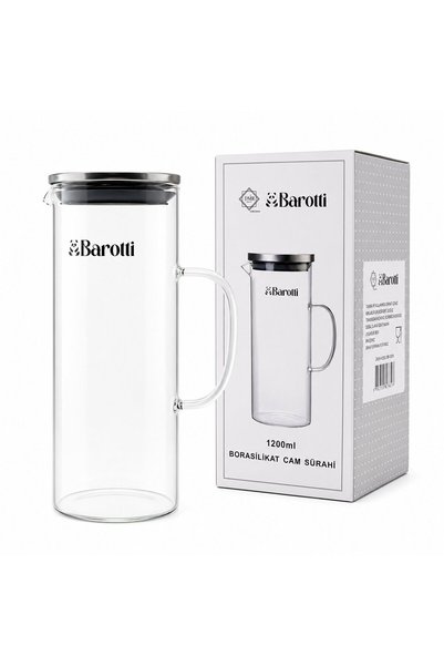 TuğraÇelik Barotti DMR-9039 Metal Kapaklı Borosilikat Cam Sürahi 1200 ml- 12'...