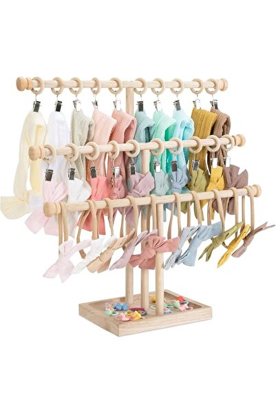Generic 3 Tier Wooden Baby Headband Organizer, Natural Beech Wood Storage Sta...