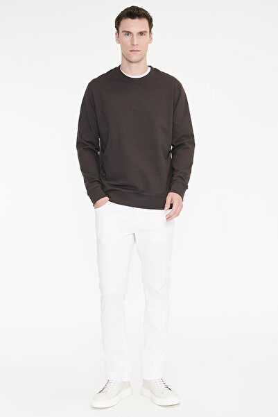 AC&Co / Altınyıldız Classics Erkek Kahverengi Pamuklu Standart Fit Normal Kesim 2 İplik Bisiklet Yaka Sweatshirt