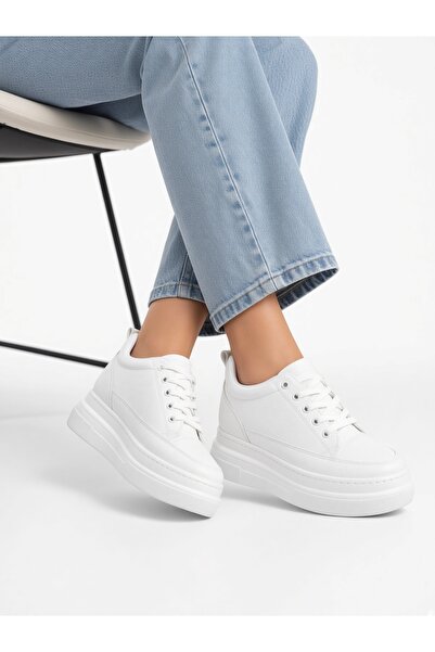 McDark Kadın Gizli Topuk Yüksek Taban Sneaker Ayakkabı-BEYAZ