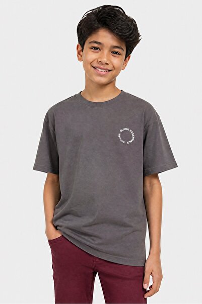 BLANK ESSENTIALS Kids Boy Short Sleeve Brand Logo T-Shirt, Grey